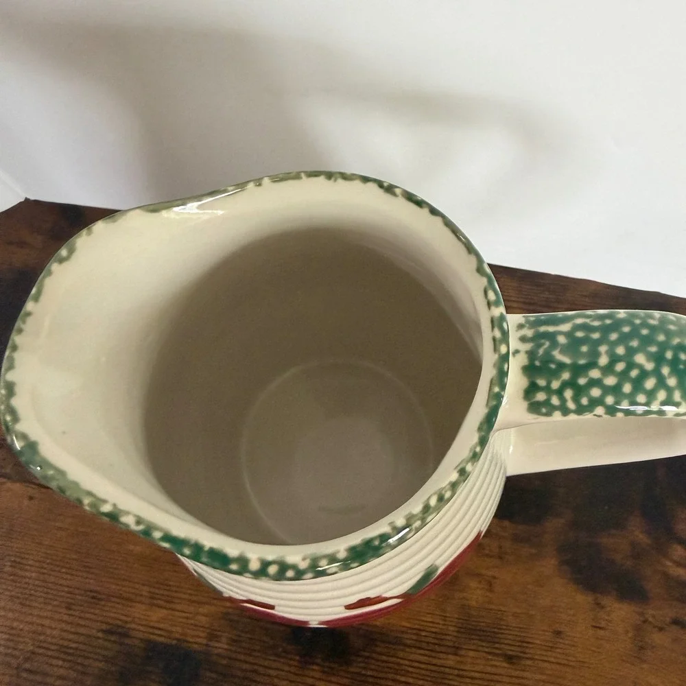 Alco Industries Apple Ceramic Pitcher Cream Green Farmhouse Stoneware Cottage